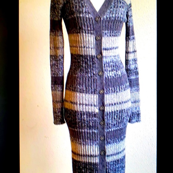 Free People Cozy Up Grey Print Striped Cardigan - Picture 7 of 9